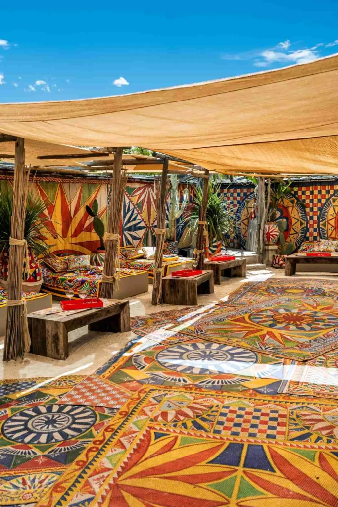 Outdoor courtyard decorated with the Dolce & Gabbana signature DG Carretto motif