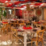 Dining room featuring the Dolce & Gabbana signature DG Carretto motif at Casa Amor Saint-Tropez