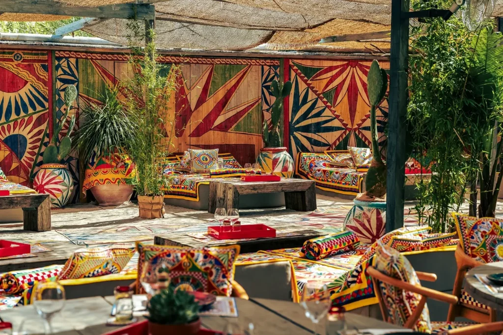 Lounge area featuring the Dolce & Gabbana signature DG Carretto motif