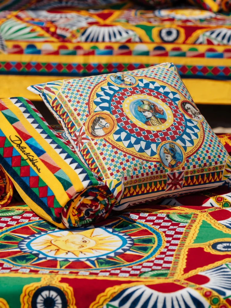 Dolce & Gabbana signature DG Carretto motif cushion with colorful Mediterranean-inspired patterns