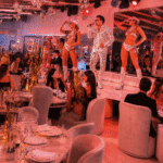 Live music performance with entertainers at La Opera Saint-Tropez