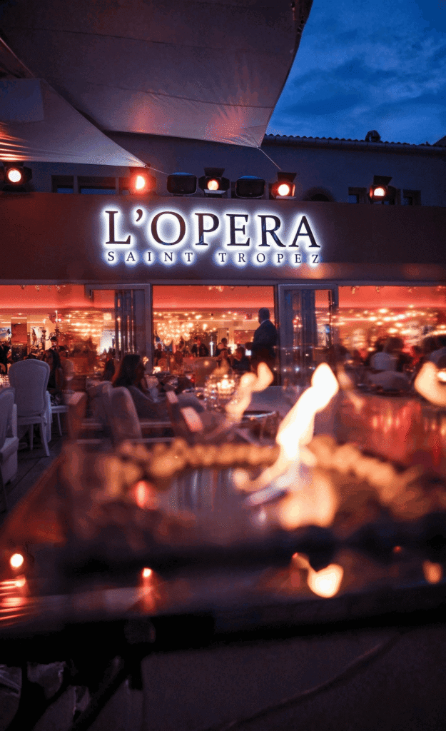 Nighttime exterior view of La Opera Saint-Tropez venue