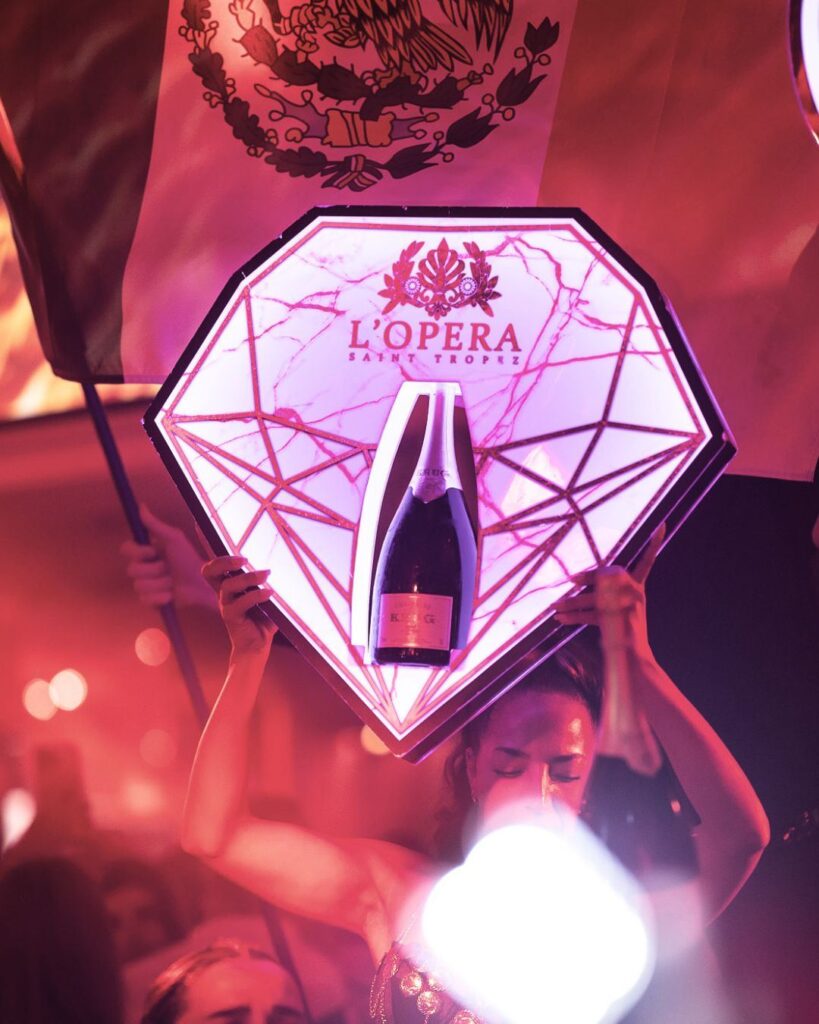 Illuminated stage decoration during a live event at La Opera Saint-Tropez