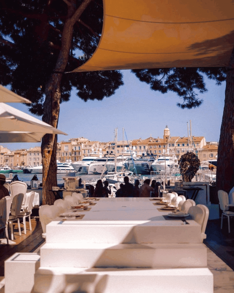 Sunset terrace overlooking the marina at La Opera Saint-Tropez