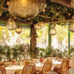 Terrace seating overlooking the outdoor dining area at Le Café Saint-Tropez