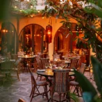 Outdoor courtyard dining area at Salama Saint-Tropez