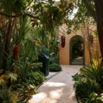 Garden entrance pathway leading to Salama Saint-Tropez