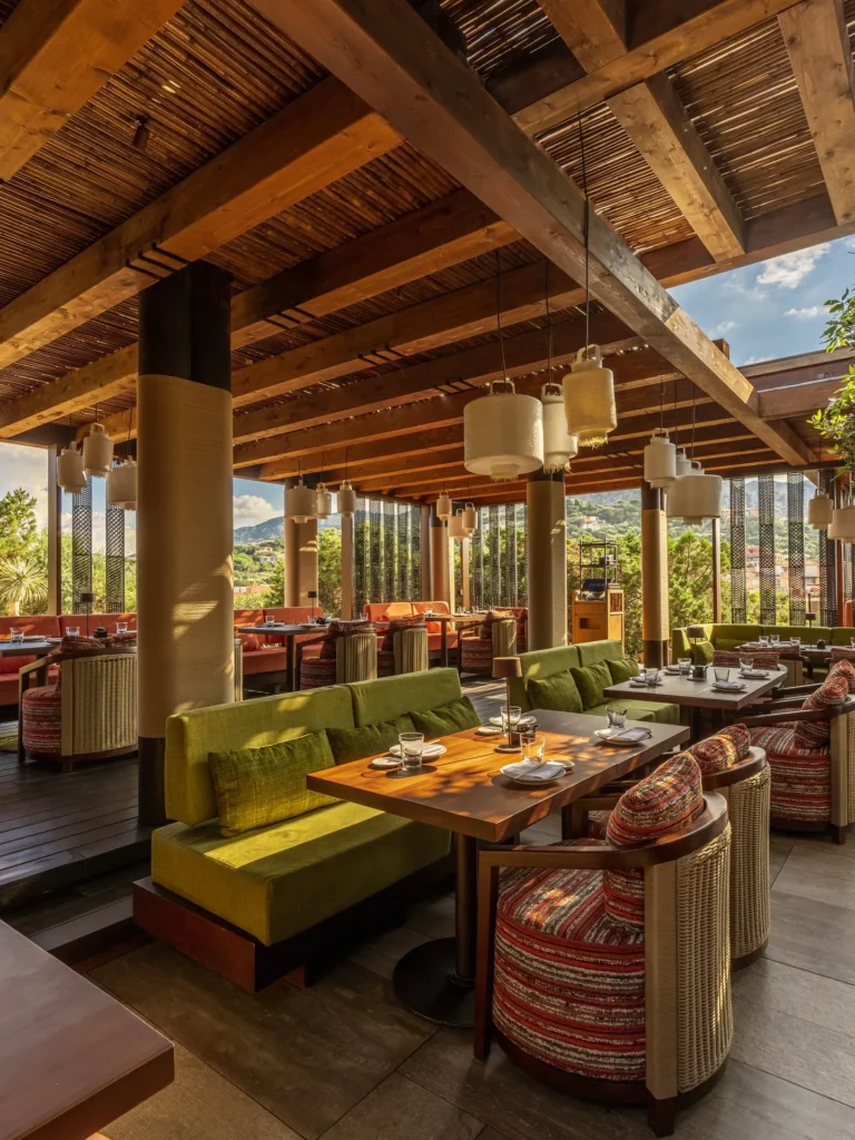 Stylish indoor dining area at Zuma Porto Cervo