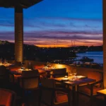 Night entrance illuminated at Zuma Porto Cervo