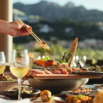 Seafood dishes served on an outdoor table at Zuma Porto Cervo