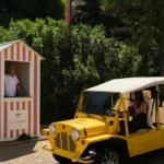 Yellow resort Moke at the entrance of Hôtel Lou Pinet Saint-Tropez