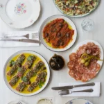 Spread of marinated tuna, roasted peppers, salami and courgette carpaccio at Rikito Palma