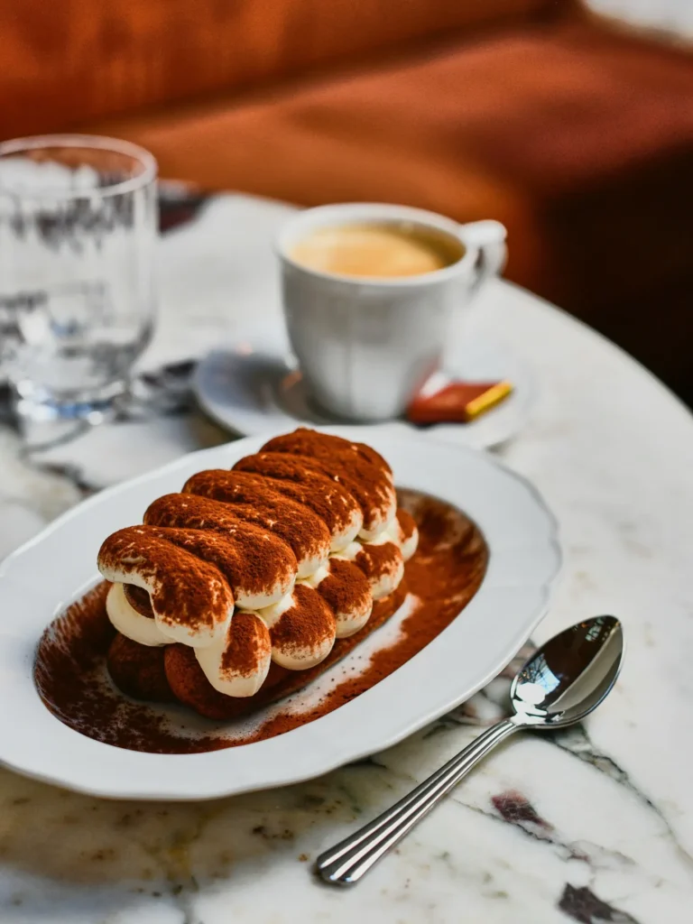 Classic tiramisu dessert served at Siena Paris