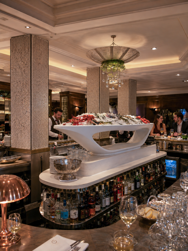 Oyster bar and dining area at Scott's Mayfair in London
