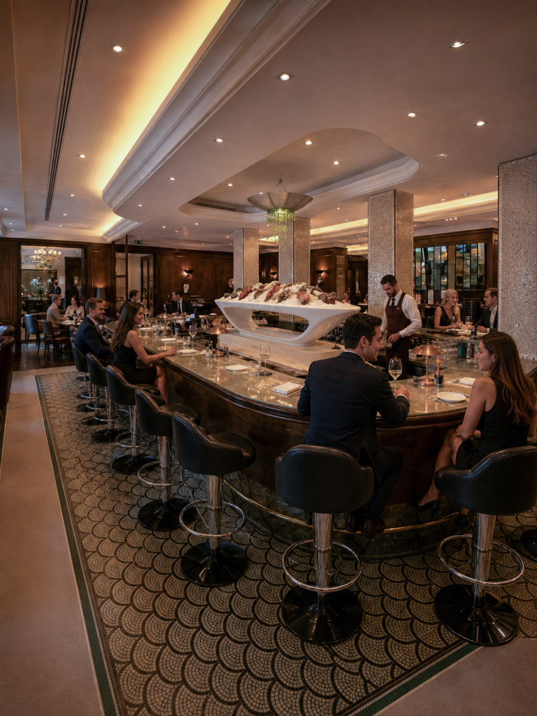 Luxurious restaurant interior at Scott's Mayfair in London