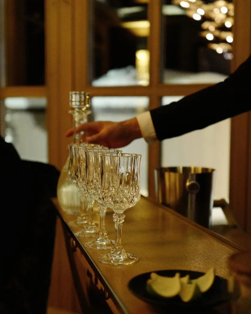 Elegant bar counter and cocktail service at L'Altiplano K2 Palace