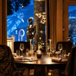 Elegant dining room with snowy mountain views at L'Altiplano K2 Palace
