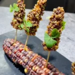 Colorful gourmet skewers served at L'Altiplano at K2 Palace Courchevel