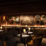 Wide view of the elegant dining room at Beefbar Courchevel