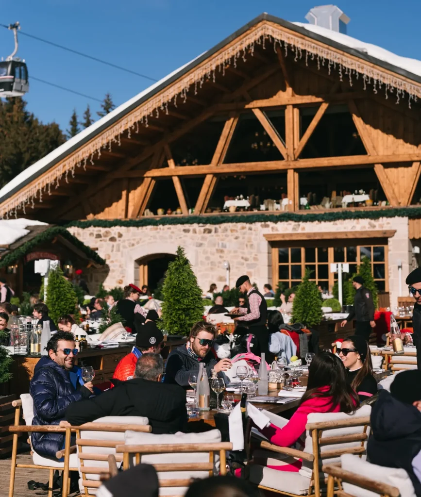Outdoor terrace and alpine chalet setting at Chalet de Pierres Courchevel