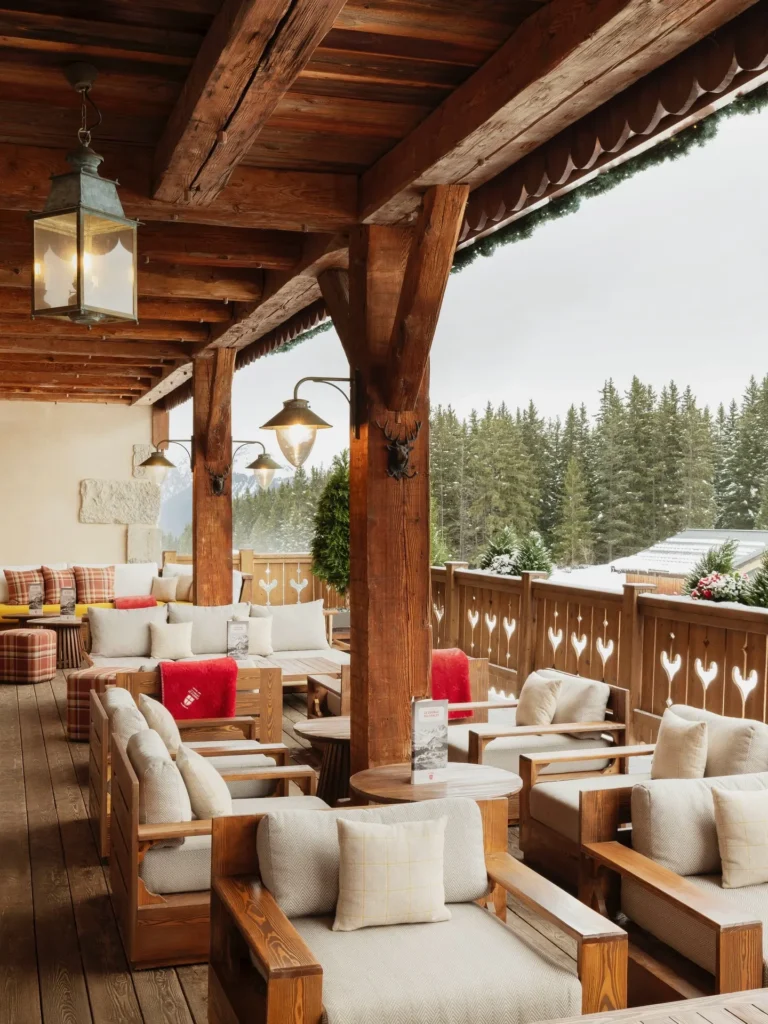 Covered outdoor seating area at Chalet de Pierres Courchevel