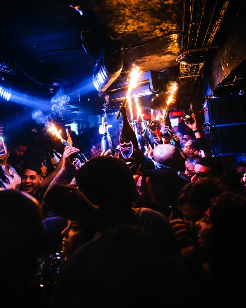Crowd enjoying the colorful nightlife atmosphere at Deflower Paris