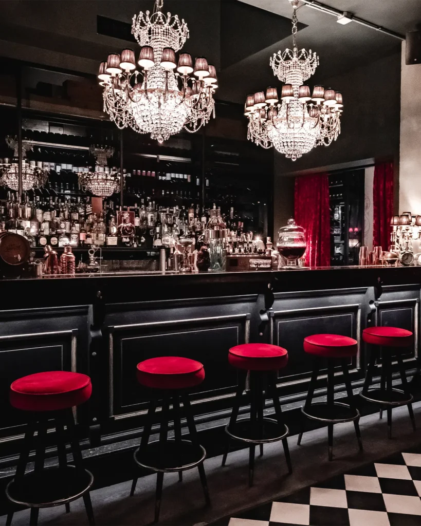 Elegant cocktail bar interior at El Porteño Prohibido