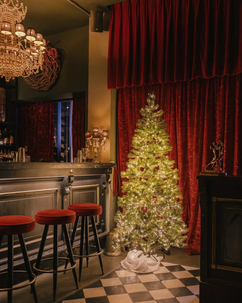 Festive Christmas decorations inside El Porteño Prohibido