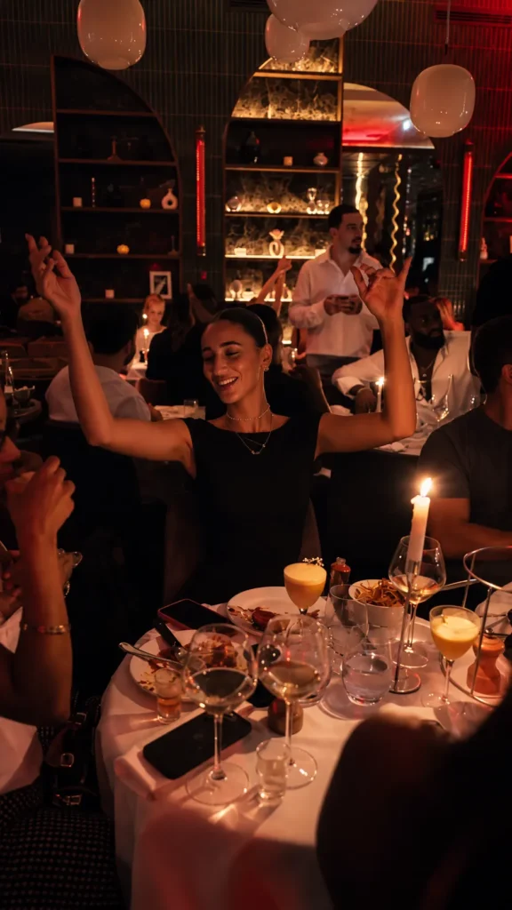 Guests enjoying dinner and drinks inside Giulia Ristorante Paris