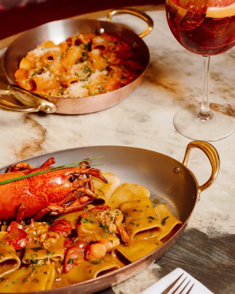 Pasta and seafood dishes served at Giulia Ristorante Paris