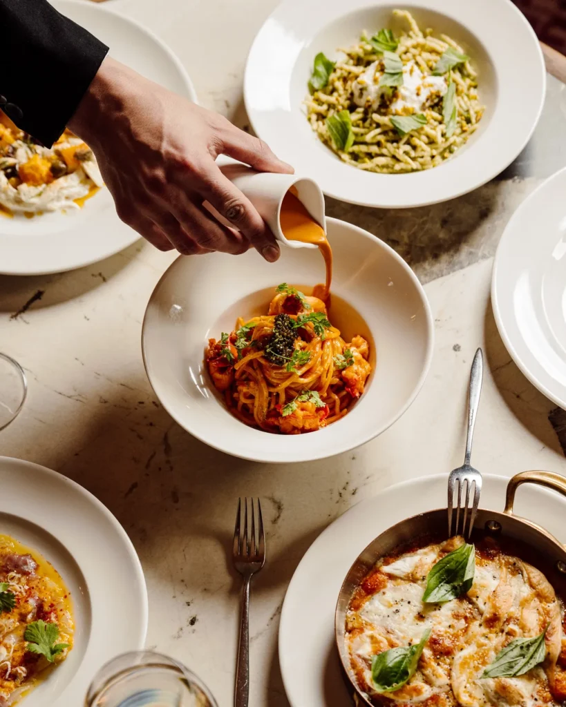 Selection of Italian pasta dishes served at Giulia Ristorante Paris