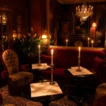 Candlelit lounge seating inside Hotel Costes in Paris