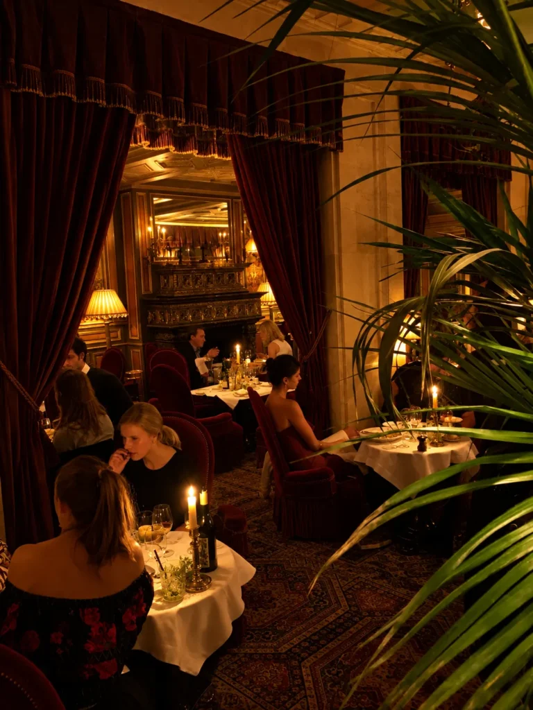 Candlelit restaurant seating at Hotel Costes in Paris