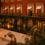 Elegant courtyard at Hotel Costes in Paris