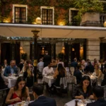 Evening restaurant scene in the courtyard at Hotel Costes