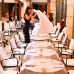 Elegant covered dining terrace at Hotel Costes in Paris