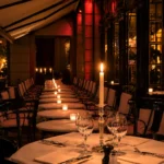 Covered dining terrace at Hotel Costes in Paris