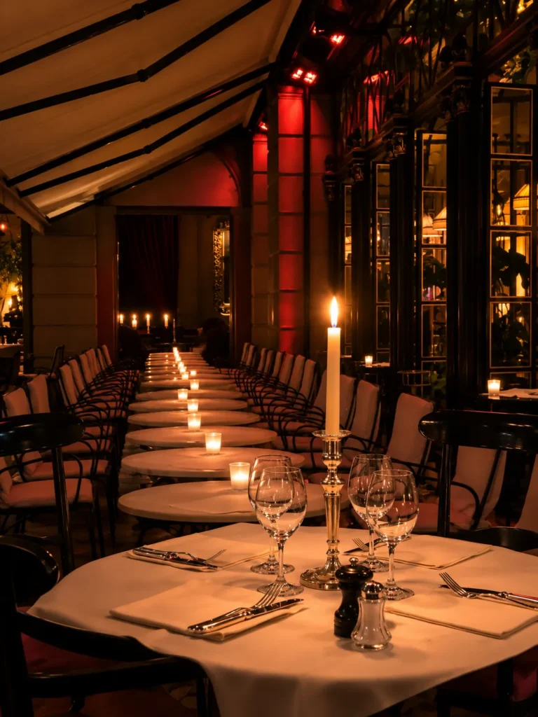 Covered dining terrace at Hotel Costes in Paris