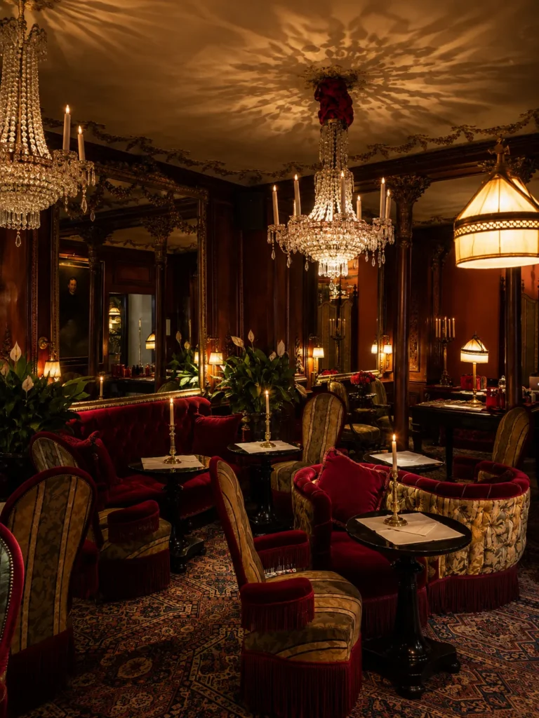 Elegant dining area with candlelit tables at Hotel Costes