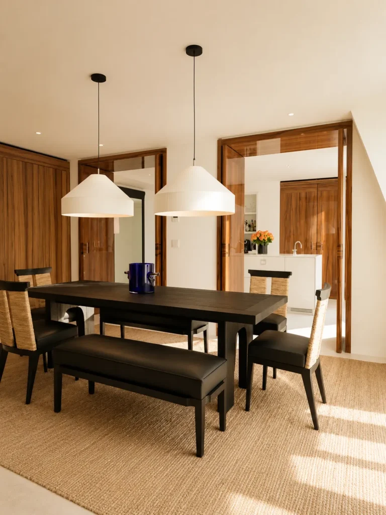 Elegant dining room with pendant lights at Hotel Costes Paris