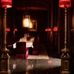 Warmly lit dining room at Hotel Costes in Paris