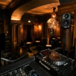 DJ booth inside the atmospheric Hotel Costes in Paris