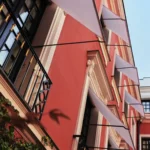 Architectural exterior details of Hotel Costes in Paris