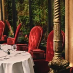 Garden restaurant seating at Hotel Costes in Paris