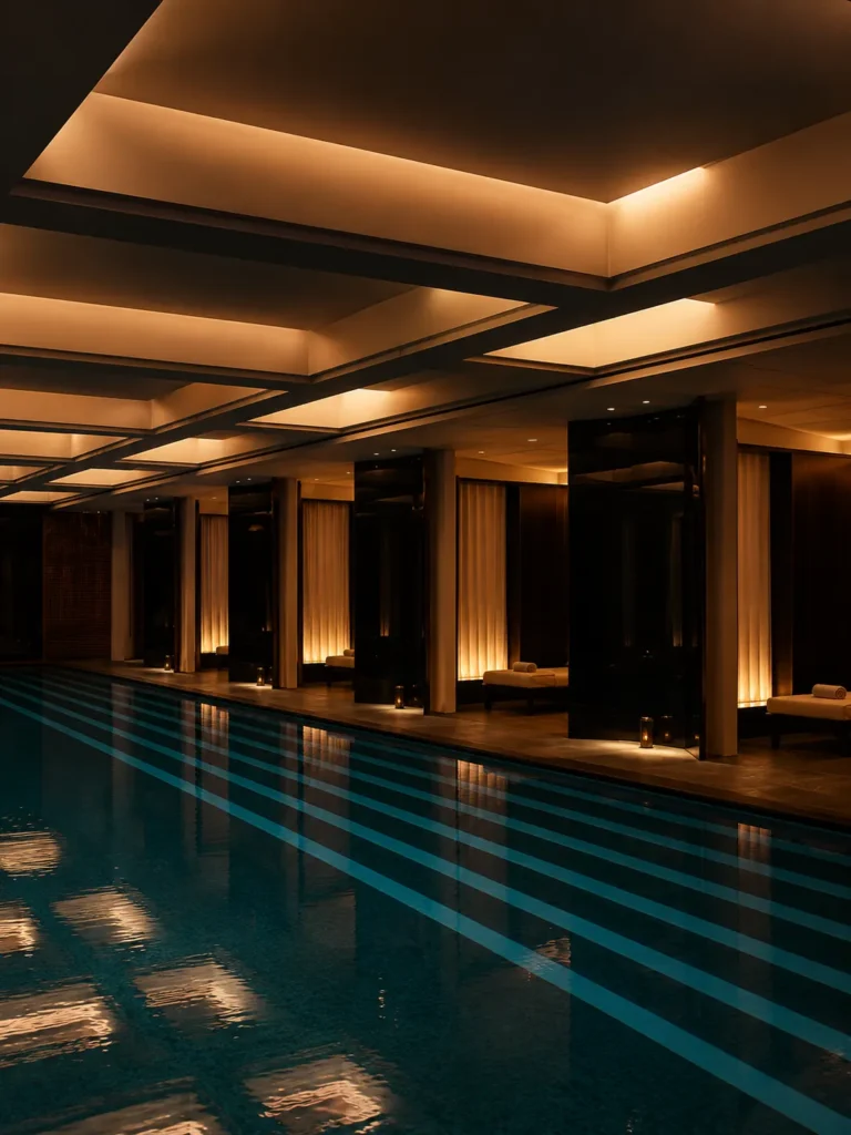 Luxurious indoor swimming pool at Hotel Costes in Paris