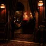 Atmospheric interior corridor at Hotel Costes in Paris