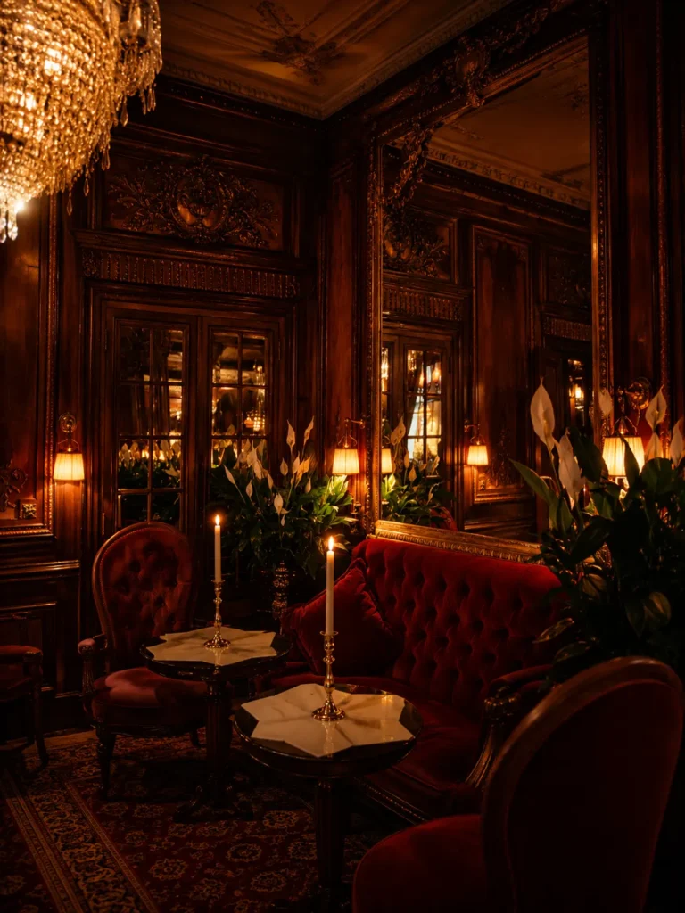 Elegant lounge seating area inside Hotel Costes in Paris