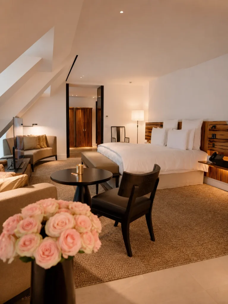 Elegant luxury bedroom interior at Hotel Costes in Paris