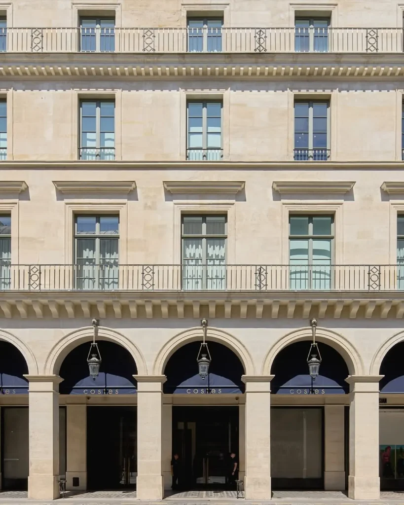 Classic Parisian facade of Hotel Costes on rue Saint-Honoré