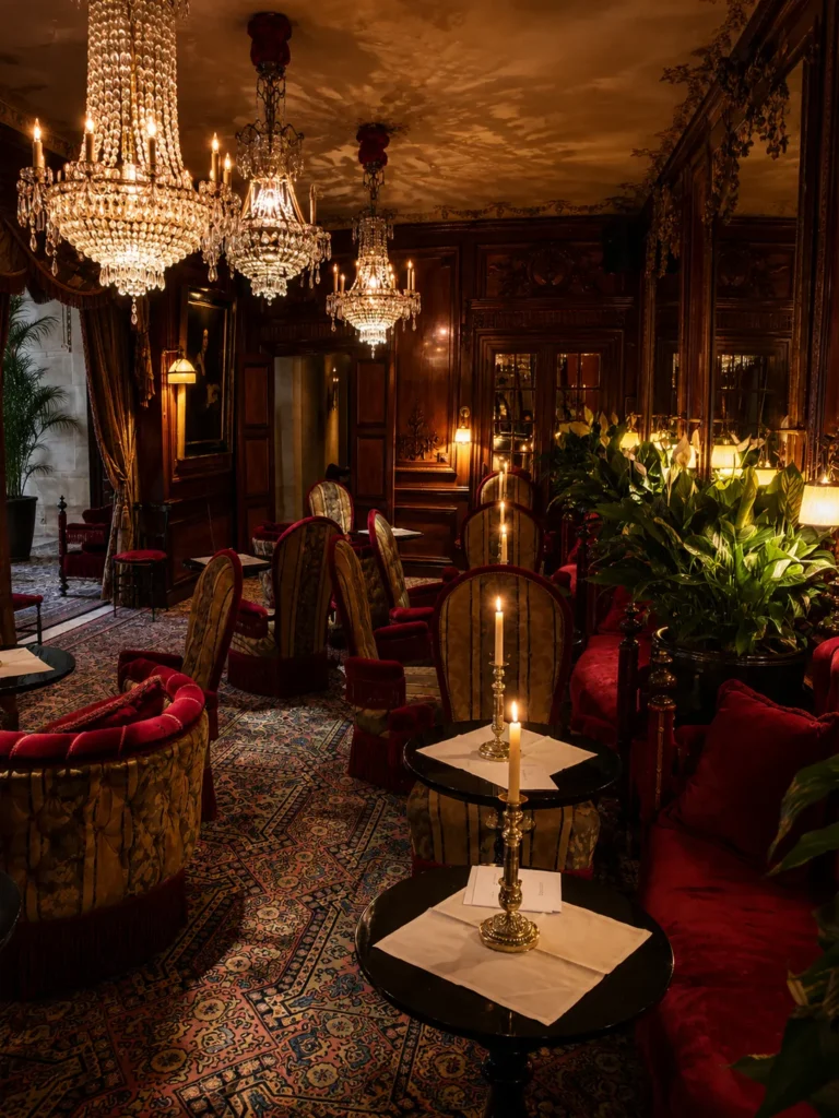 Luxurious restaurant interior at Hotel Costes in Paris
